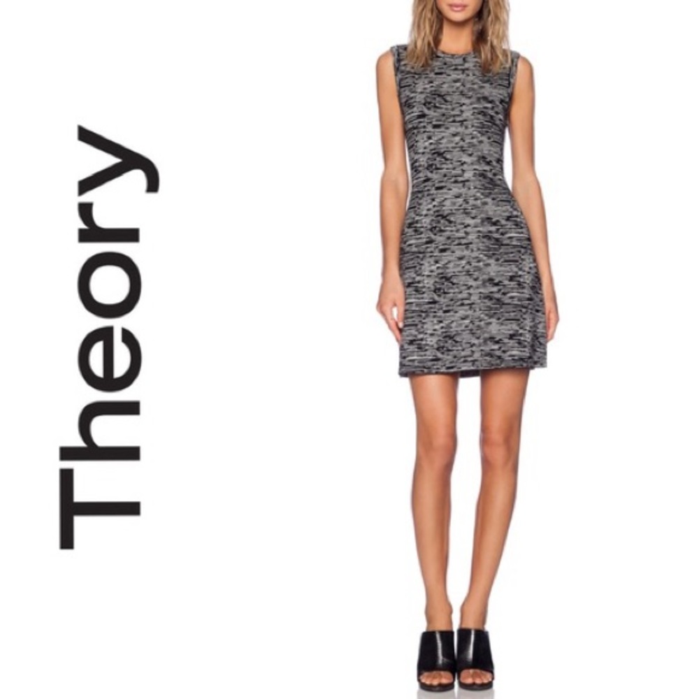 Theory sleeveless black white marled knit dress